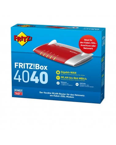 icecat_AVM FRITZ!Box 4040 router wireless Gigabit Ethernet Dual-band (2.4 GHz 5 GHz) Rosso, Argento