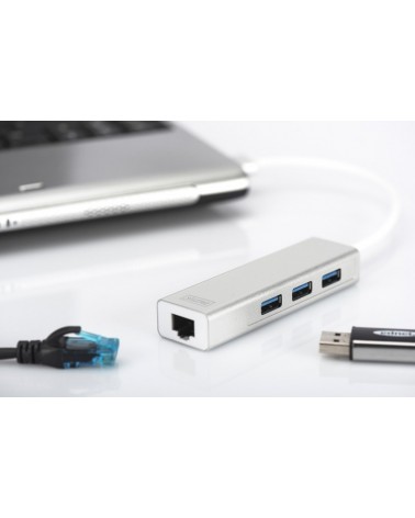 icecat_Digitus DA-70250-1 hub de interfaz USB 3.2 Gen 1 (3.1 Gen 1) Type-A 1000 Mbit s Plata, Blanco