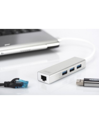 icecat_Digitus DA-70250-1 rozbočovač rozhraní USB 3.2 Gen 1 (3.1 Gen 1) Type-A 1000 Mbit s Stříbrná, Bílá