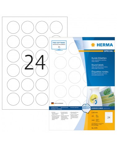icecat_HERMA Removable labels A4 Ø 40 mm round white Movables removable paper matt 2400 pcs.