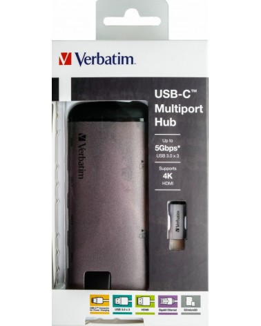 icecat_Verbatim 49142 hub & concentrateur USB 3.2 Gen 1 (3.1 Gen 1) Type-C 1000 Mbit s Noir, Argent