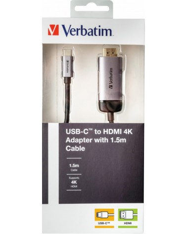 icecat_Verbatim 49144 cavo e adattatore video 1,5 m USB tipo-C HDMI Nero, Argento