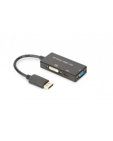 icecat_Digitus DisplayPort Konverterkabel, DP - HDMI+DVI+VGA St-Bu Bu Bu, 0,2m, 3 in 1 Multi-Media Kabel, CE, sw, gold