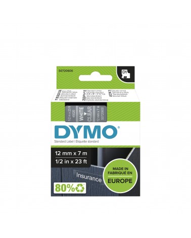 icecat_DYMO D1 - Standard Etichette - Bianco su trasparente - 12mm x 7m