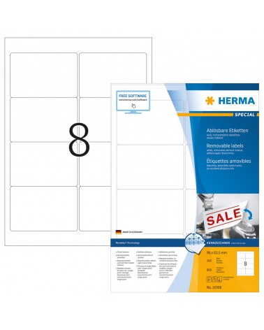 icecat_HERMA Ablösbare Etiketten A4 96x63.5 mm weiß Movables ablösbar Papier matt 800 St.