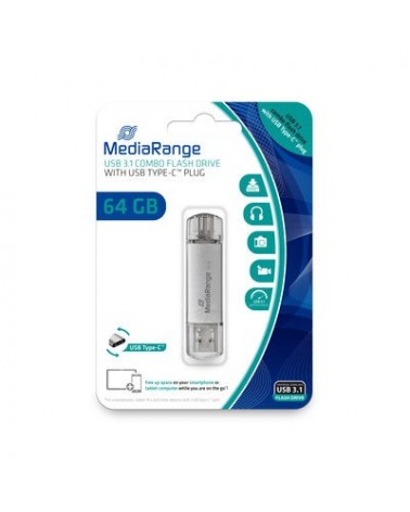 icecat_MediaRange MR937 USB paměť 64 GB USB Type-A   USB Type-C 3.2 Gen 1 (3.1 Gen 1) Stříbrná