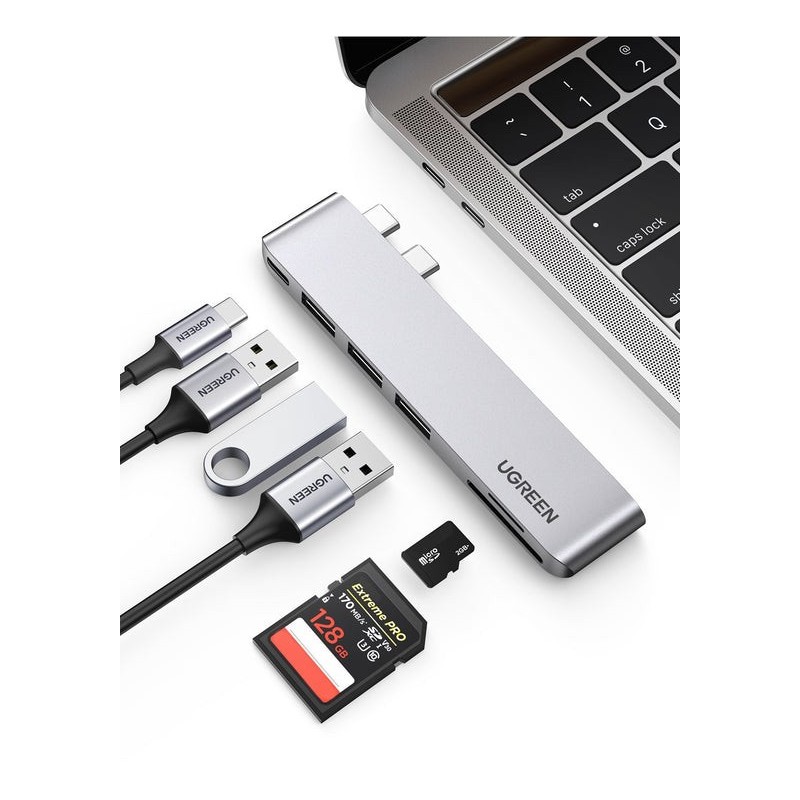 6957303865604 - HUB-Adapter für MacBook Pro   Air 2x USB-C auf 3x USB 30   TF   SD   USB-C - Grau