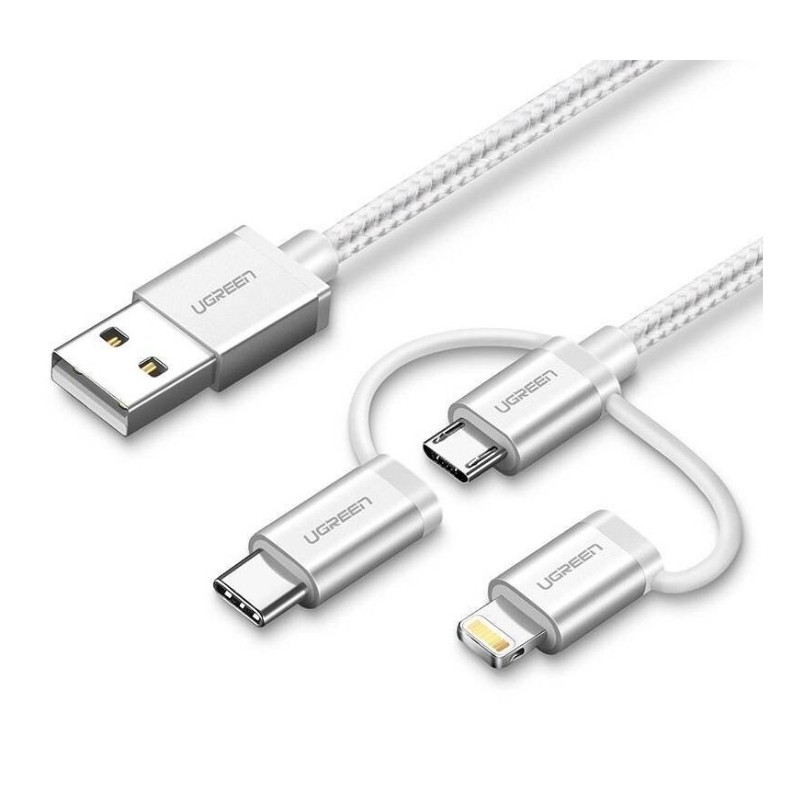 icecat_Ugreen 50203 câble USB 1,5 m USB 2.0 USB A USB C micro-USB B Lightning Blanc