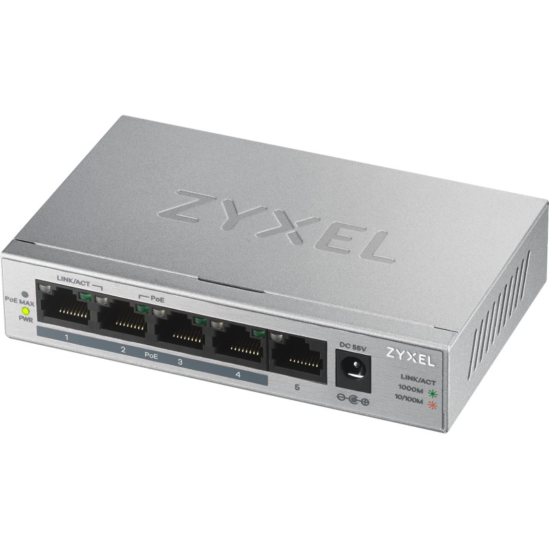 icecat_Zyxel GS1005HP Nespravované Gigabit Ethernet (10 100 1000) Podpora napájení po Ethernetu (PoE) Stříbrná